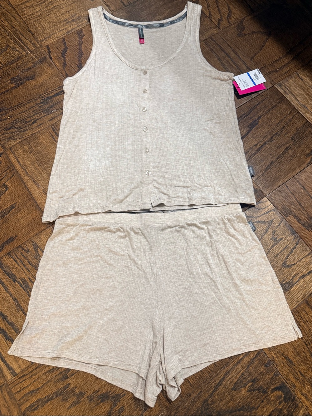 Brand new Vince Camuto Beige Rib Button Tank & Shorts Sleep Set